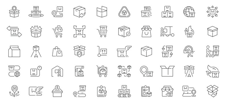 Parcel delivery icons set. editable line icons, package and shipping symbols