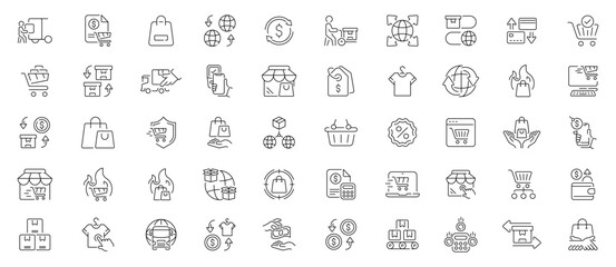 Fototapeta premium E-commerce icons set. editable line icons for shopping, retail svg graphics