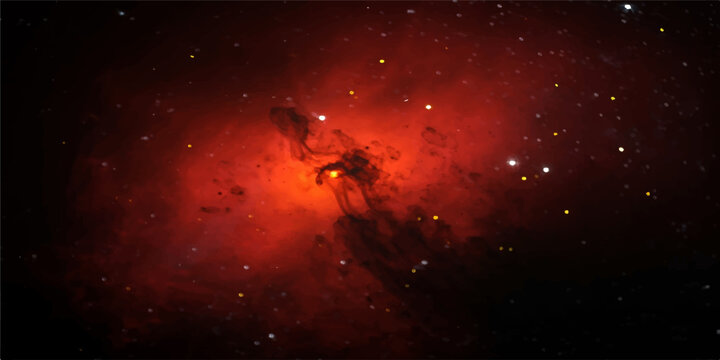 A woman in the rain gazes at an abstract blue nebula and glowing cosmic dust from a supernova explosion across the dark night sky