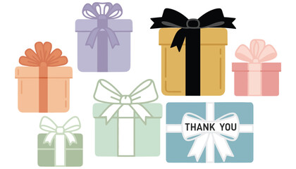 Gift icon set with colorful presents and ribbons for celebrations