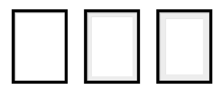 Modern Photo Frame Mockup, Black Picture Frames Mock up on Transparent Background
