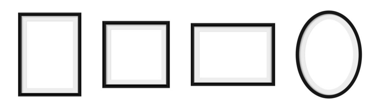 Minimal Picture Frame Mockup Set with Blank Square, Rectangle and Oval Shapes for Photo and Artwork Mock up Display 