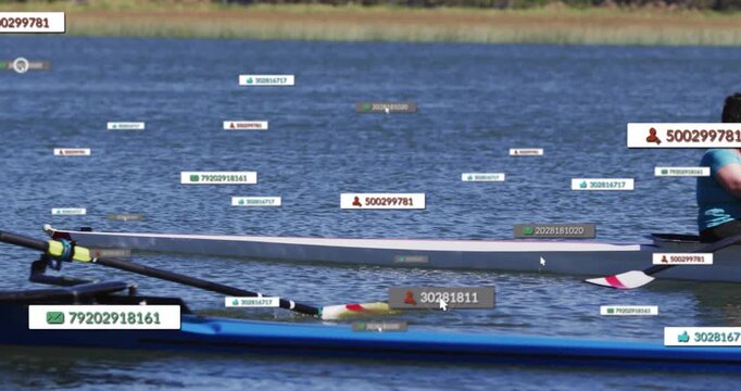 Vertical video: Strong first stroke starting boat and crew moving right, overlays tracking timing