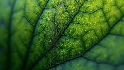 Obraz premium Macro View of Green Leaf Veins and Texture.