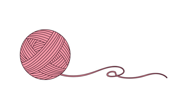 Pink ball of yarn with a long loose thread extending to the right side shown in a simple vector illustration style for craft and hobby designs.