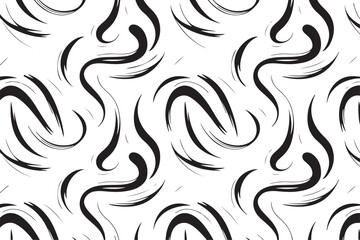 Fototapeta premium Abstract black brush strokes on a gray checkered background, repeating pattern, modern artistic texture