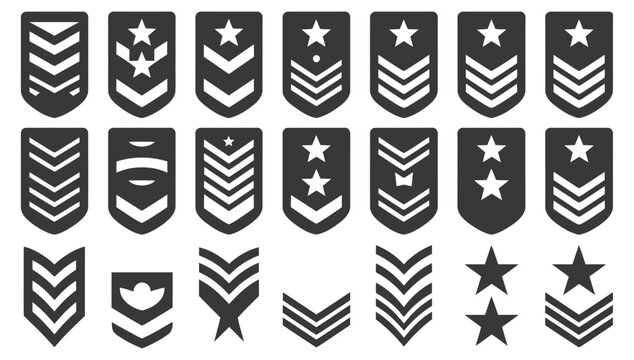 Soldier Army Rank Icons with Sergeant, Major, Officer, General, Constable Badge Insignia, Military Position Symbol Vector Illustration.
