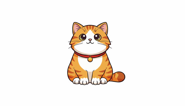 Cute orange tabby cat with big eyes and a red collar sitting.