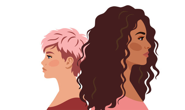 Multicultural women portraits in profile. Diverse female characters with different hairstyles and skin tones. Women diversity and representation concept. Modern flat vector illustration.