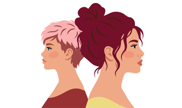 Multicultural women portraits in profile. Diverse female characters with different hairstyles and skin tones. Women diversity and representation concept. Modern flat vector illustration.