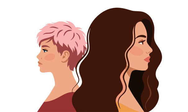 Multicultural women portraits in profile. Diverse female characters with different hairstyles and skin tones. Women diversity and representation concept. Modern flat vector illustration.
