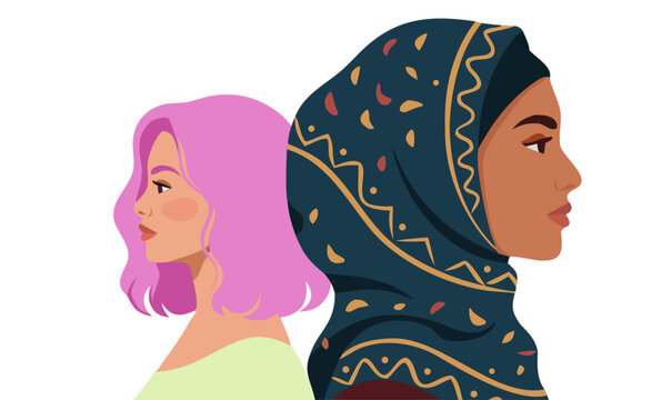 Multicultural women portraits in profile. Diverse female characters with different hairstyles and skin tones. Women diversity and representation concept. Modern flat vector illustration.
