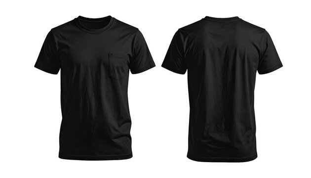 Premium Blank Black Pocket T-Shirt Mockup Front and Back View Isolated on White