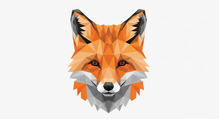 Fototapeta premium Geometric fox head made of triangles low poly art style orange and gray colors white background