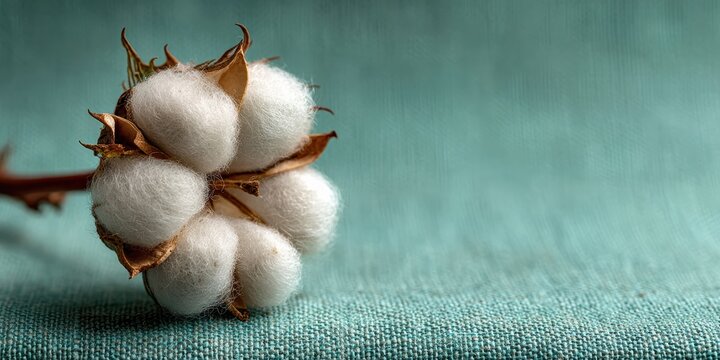 Intact natural cotton boll with seeds  closeup image