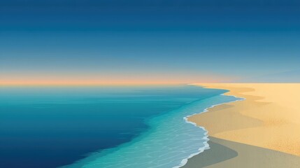 Serene Coastal Landscape with Gentle Waves, Soft Sand, and Clear Blue Sky Perfect for Nature and Travel Themes in a Minimalist Style