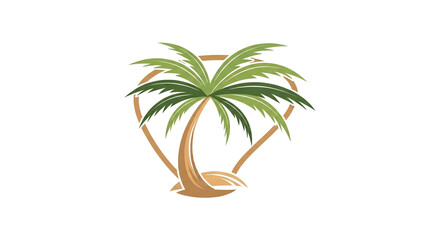 Fototapeta premium Stylized coconut tree logo with curved line design on white background for branding tropical vacation