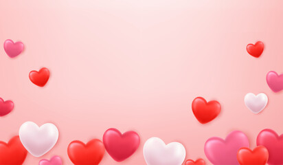 3d hearts background. Valentines Day greeting card concept. Happy Women s, Mother s, Valentine s Day, birthday greeting. Vector illustration © Stepan