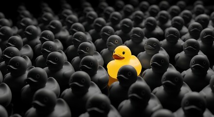 Obraz premium Leadership Concept Yellow Duck Different from Others