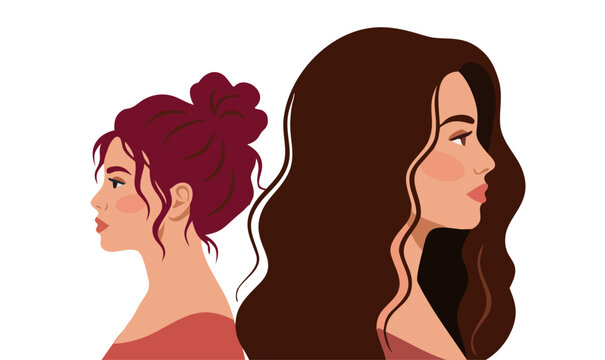 Multicultural women portraits in profile. Diverse female characters with different hairstyles and skin tones. Women diversity and representation concept. Modern flat vector illustration.