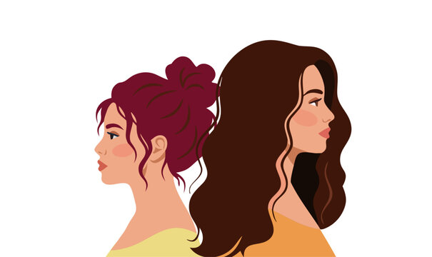 Multicultural women portraits in profile. Diverse female characters with different hairstyles and skin tones. Women diversity and representation concept. Modern flat vector illustration.