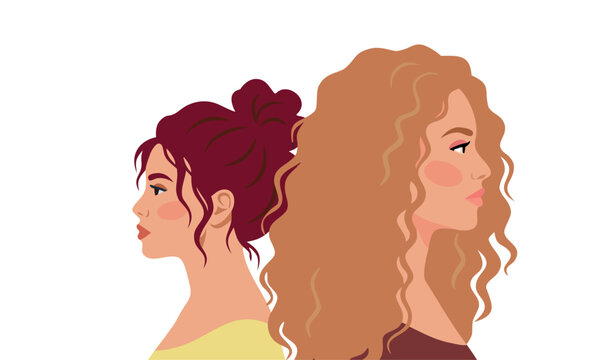 Multicultural women portraits in profile. Diverse female characters with different hairstyles and skin tones. Women diversity and representation concept. Modern flat vector illustration.