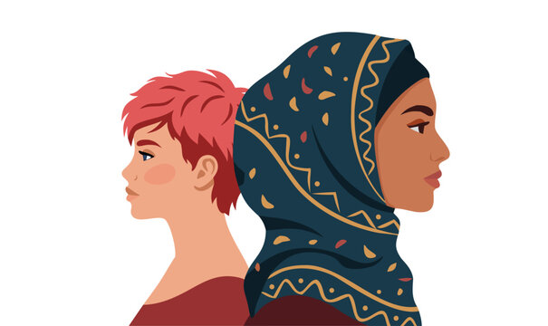 Multicultural women portraits in profile. Diverse female characters with different hairstyles and skin tones. Women diversity and representation concept. Modern flat vector illustration.