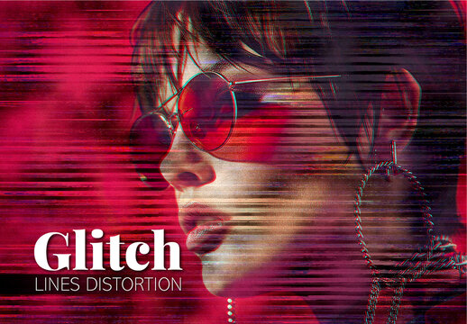 Glitch Lines Distortion Effect Mockup