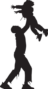 Dark silhouette of a zombie attacking a human figure in mid-stride