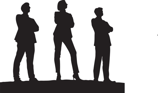 Three professional figures standing confidently on an elevated platform