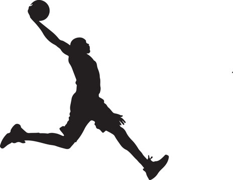 Dynamic silhouette of a basketball player in mid-air dunking the ball