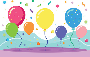 Colorful Balloons Floating with Confetti Celebration Party Event Festive Background