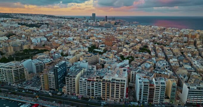 Aerial view of Sliema with modern real estate and a beautiful waterfront. Malta, Mediterranean, Europe