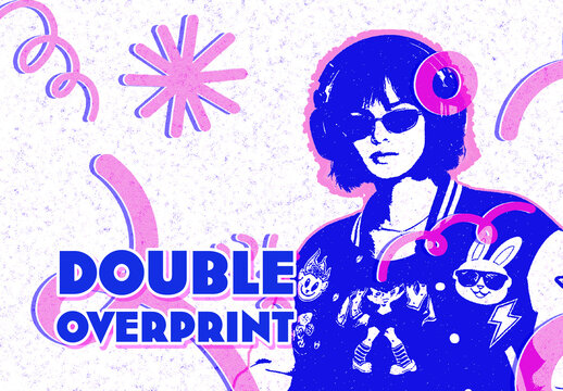 Retro Vintage Double Overprint Effect Mockup