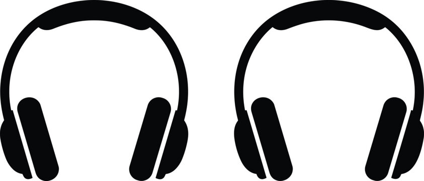 Headphone silhouette icon, audio equipment design, music listening symbol, sound engineering graphic, black over ear headphones illustration, personal audio device