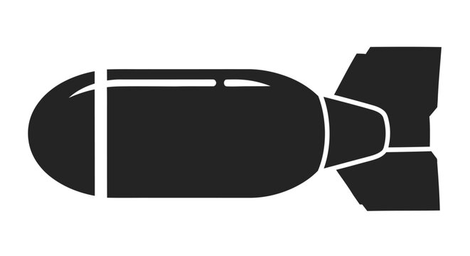 Simple black silhouette of a classic bomb with fins isolated on a white background