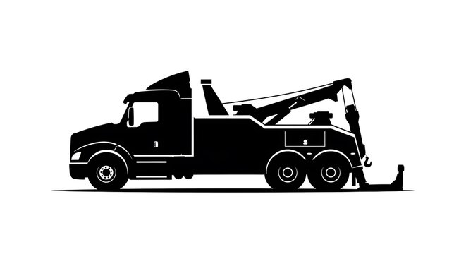 Black Tow Truck Silhouette on White Background