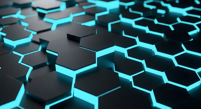 Futuristic Hexagonal Grid Texture with Glowing Cyan Edges for Digital Backgrounds