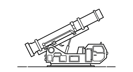 Line drawing of a military artillery system likely a self propelled howitzer © ASK_Studio