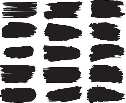 Hand Drawn Brush Stroke Set, Abstract Ink Scribbles and Doodle Lines Collection, Black Marker and Paint Strokes Isolated on White Background.
