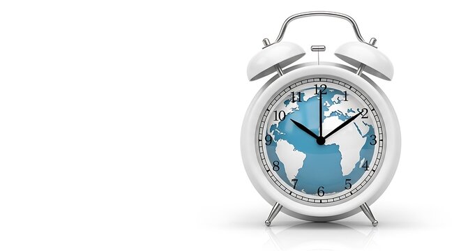 World globe alarm clock time management deadline business concept 3D render white background