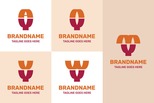 Letters YA YN YM YU YV YW Organic Monogram Logo Set, for AY NY MY UY VY WY Initials