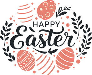 Vector illustration of a happy birthday and Easter greeting card with festive spring celebration symbols including a 3d heart sign and decorative holiday text art