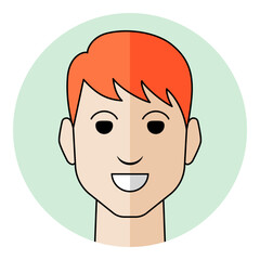 Obraz premium Happy man avatar portrait icon with joyful face expression in flat design style. Male character portrait for user profile, social media and client support icon.