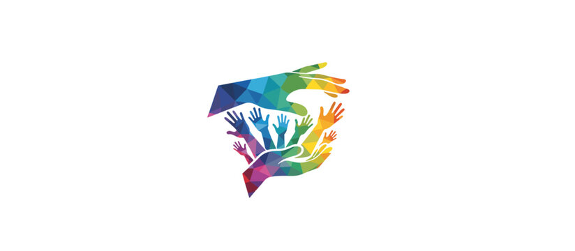 Helping hand and community support concept. Colorful low poly geometric vector illustration. Abstract polygonal graphic element isolated on transparent background
