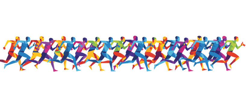 Runners with energy gels vector illustration. Geometric flat design marathon pack and sports nutrition concept. Isolated horizontal graphic for endurance sports