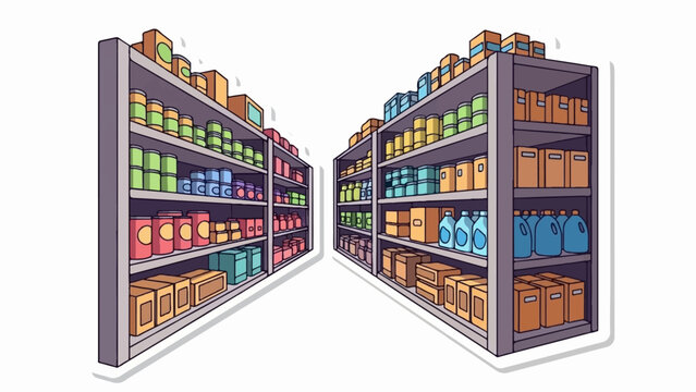 Aisles of a market stocked with colorful goods, creating a visually appealing display