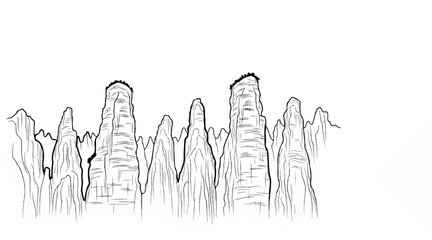 Obraz premium Stylized ink sketch of jagged rock formations against a white background