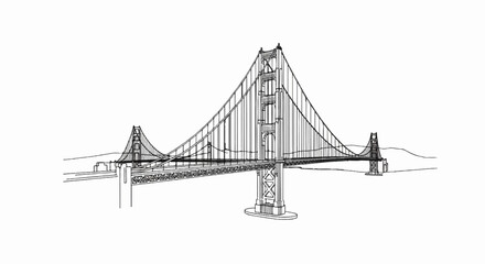 Fototapeta premium Black and white sketch of a large suspension bridge spanning across a body of water