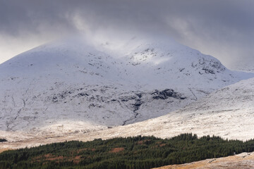 Snowy mountains of Bridge of Orchy, Scotland, UK. © Sonny